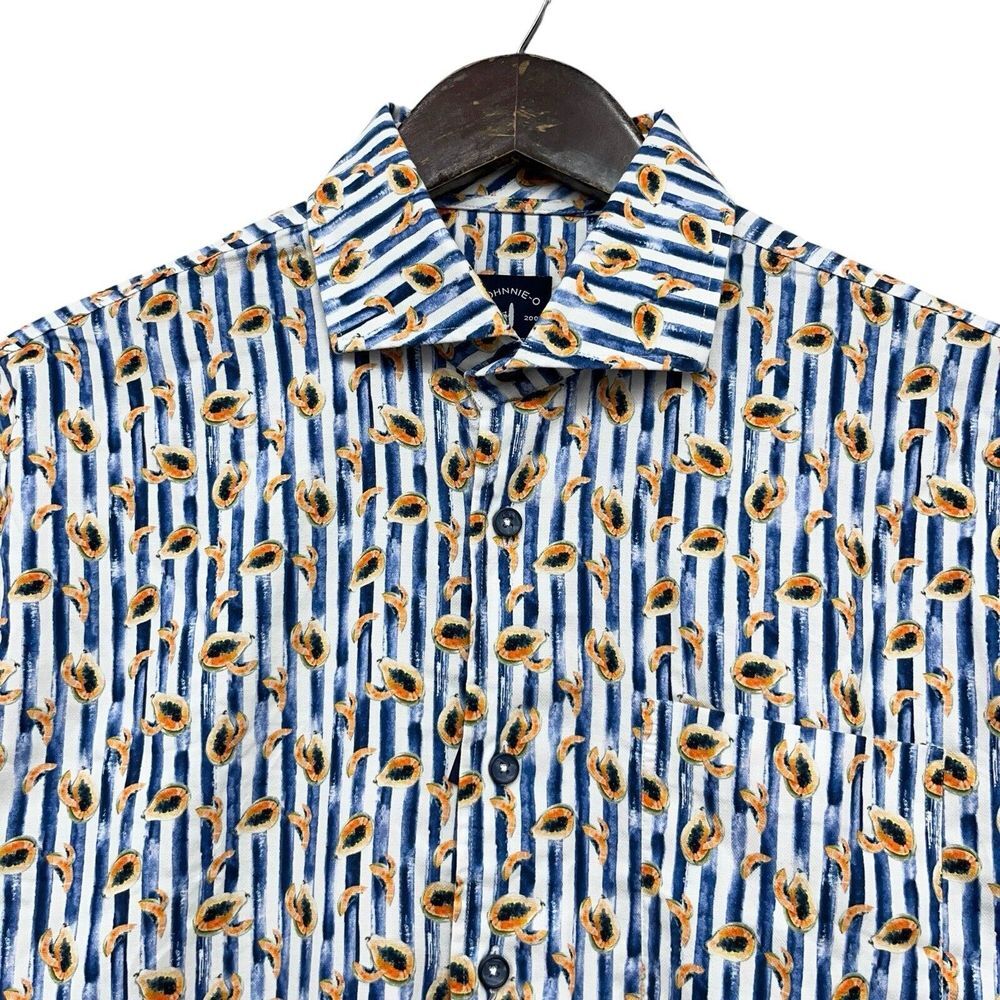 Johnnie-O Top Shelf NEW Men's Size M Jenner S/S Button Front Mango Striped Shirt